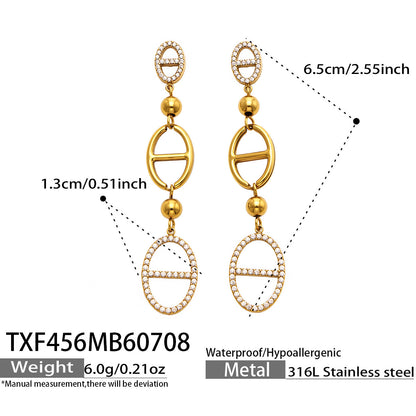 B廠【TXP456】歐美幾何新款鏤空鈦鋼不掉色新款日字鑲鋯石項鍊手鍊耳環首飾套裝 26.07-3