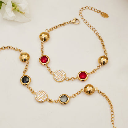 B廠【TXE508】不鏽鋼滿鑽鋯石切面包邊玻璃石手鍊耳環鍍18k真金首飾組不掉色
 25.12-1