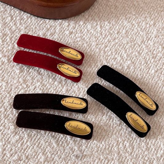 C廠【Y935】法式復古金標絲絨髮夾一字夾高級感側邊夾瀏海夾簡約氣質髮卡髮飾
 25.12-3