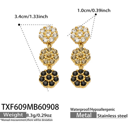 B廠【TXP609】氣質彩色鑲鋯石花瓣不銹鋼項鍊手鍊耳環小眾女士潮酷超閃套裝飾品
 26.09-3