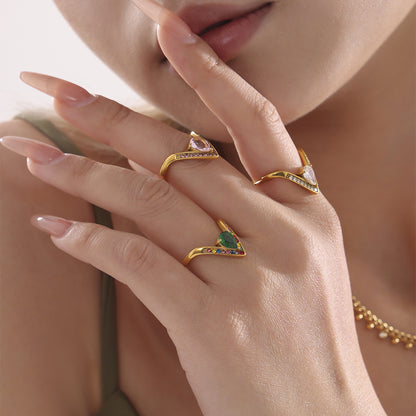 B廠【A976】V字鑲滿鑽5A鋯石側開口可調不鏽鋼戒指不掉色輕奢食指戒 25.02-3