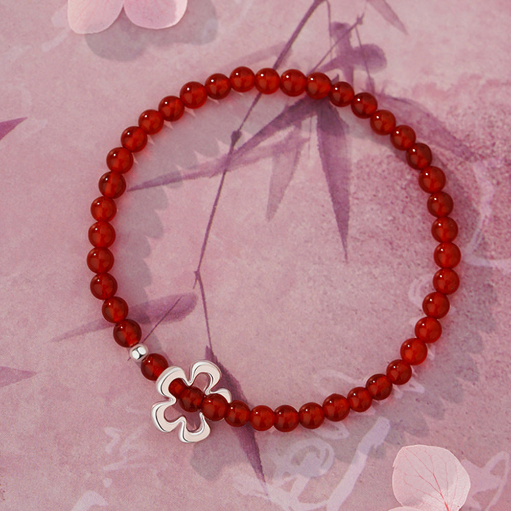 D廠【YC4477SL】純銀S925紅瑪瑙花朵手鍊復古個性簡約設計感時尚百搭精緻手飾
 26.01-1