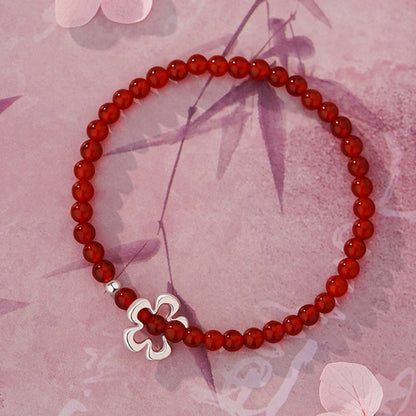 D廠【YC4477SL】純銀S925紅瑪瑙花朵手鍊復古個性簡約設計感時尚百搭精緻手飾
 26.01-1