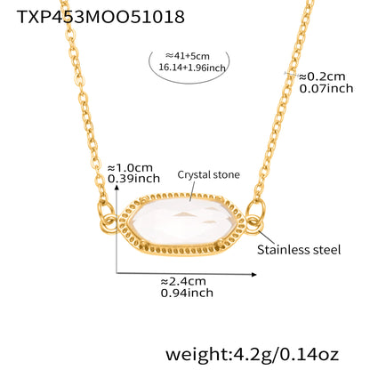 B廠【TXP453】不銹鋼天然水晶石切面爪鑲鋯石方塊五葉花吊墜項鍊手鍊套裝
 25.10-4