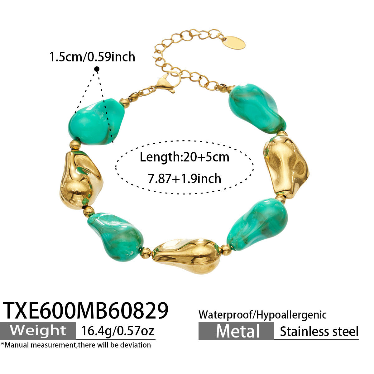 B廠【TXP600】跨境飾品不規則樹脂不銹鋼手鍊小眾撞色ins風輕奢女手鍊項鍊套裝
 26.09-1