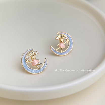 A廠【6661】月兔原創設計師925銀針微鑲鋯石手工彩繪電鍍14K清新甜美耳飾耳環
 25.08-5