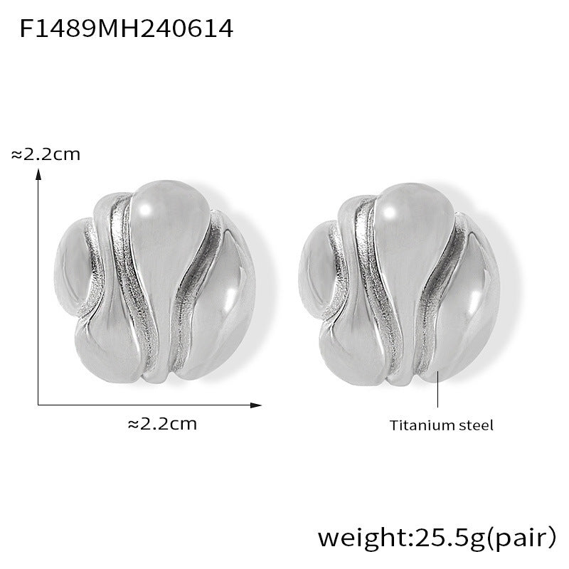 B廠【F1489】歐美誇張幾何不規則圓耳環凹凸紋理鍍18k金耳環INS風鈦鋼保色耳環 24.06-3