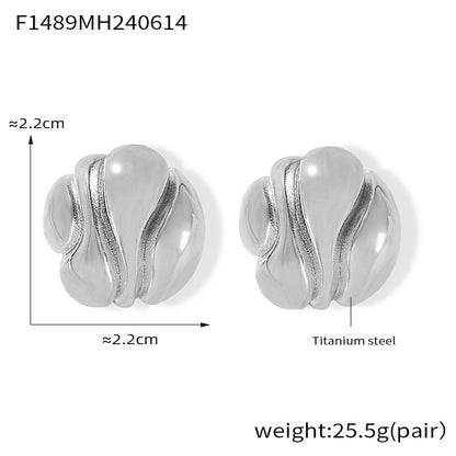 B廠【F1489】歐美誇張幾何不規則圓耳環凹凸紋理鍍18k金耳環INS風鈦鋼保色耳環 24.06-3