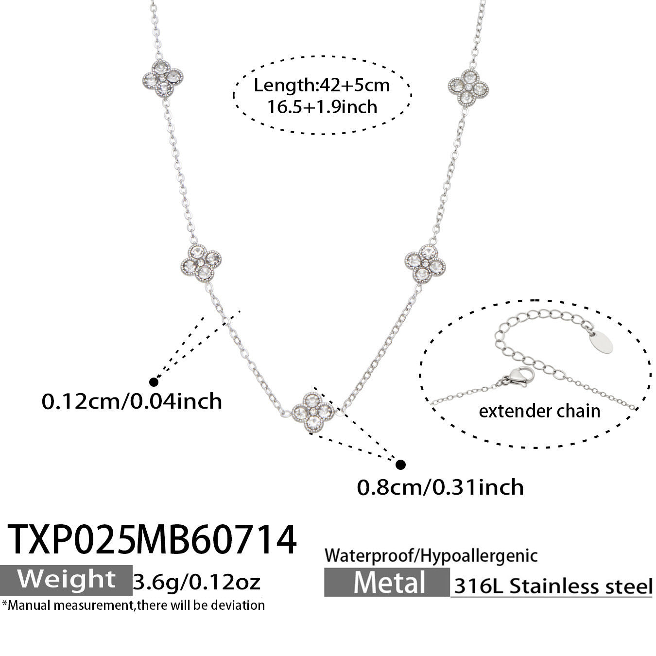 B廠【TXP025】歐美多巴胺系列四葉花不銹鋼鍍18k金 鑲嵌鋯石項鍊手鍊女飾品套裝
 26.07-4