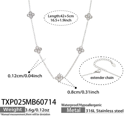 B廠【TXP025】歐美多巴胺系列四葉花不銹鋼鍍18k金 鑲嵌鋯石項鍊手鍊女飾品套裝
 26.07-4