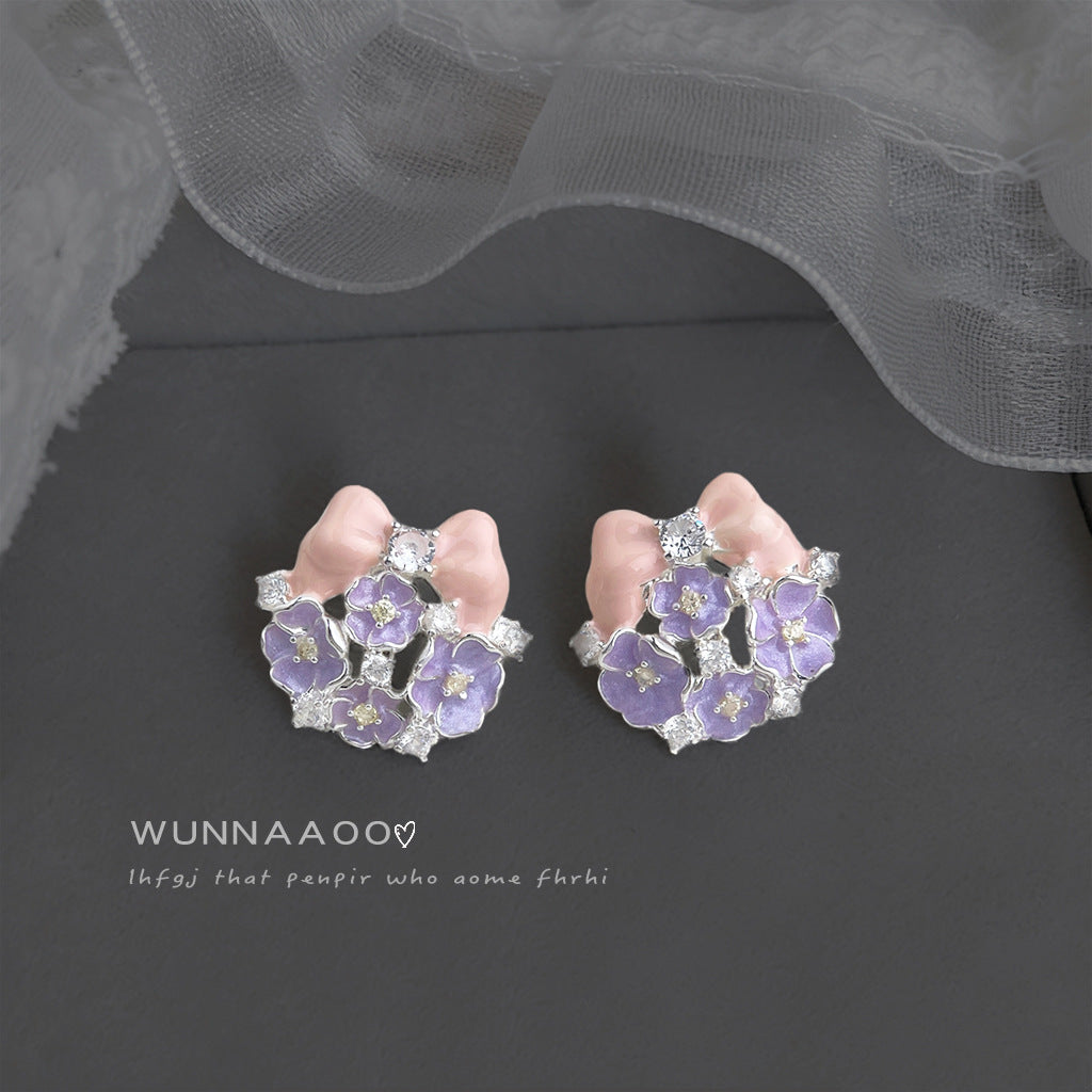 A廠【7478】原創設計琺瑯滴釉清新甜美手工彩繪蝴蝶結花朵耳飾銀針小眾耳環女
 26.04-3