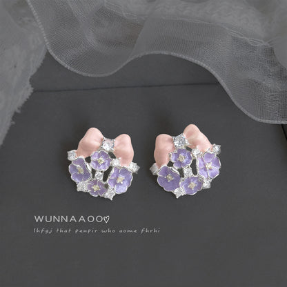 A廠【7478】原創設計琺瑯滴釉清新甜美手工彩繪蝴蝶結花朵耳飾銀針小眾耳環女
 26.04-3