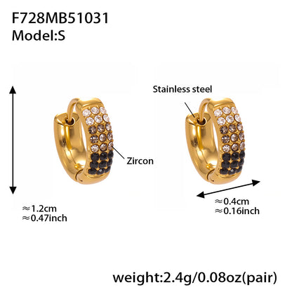 B廠【F728】高質感滿鋯三排鑽球面U型耳扣鍍18k真金輕奢百搭不鏽鋼耳環
 25.11-1