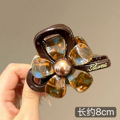 C廠【X365】藍棕花朵抓夾女氣質復古頭鯊夾2026新款髮夾高級感巨好看髮飾
 26.05-4「C廠-單筆結帳需滿，NT$500出貨(不含運費)」