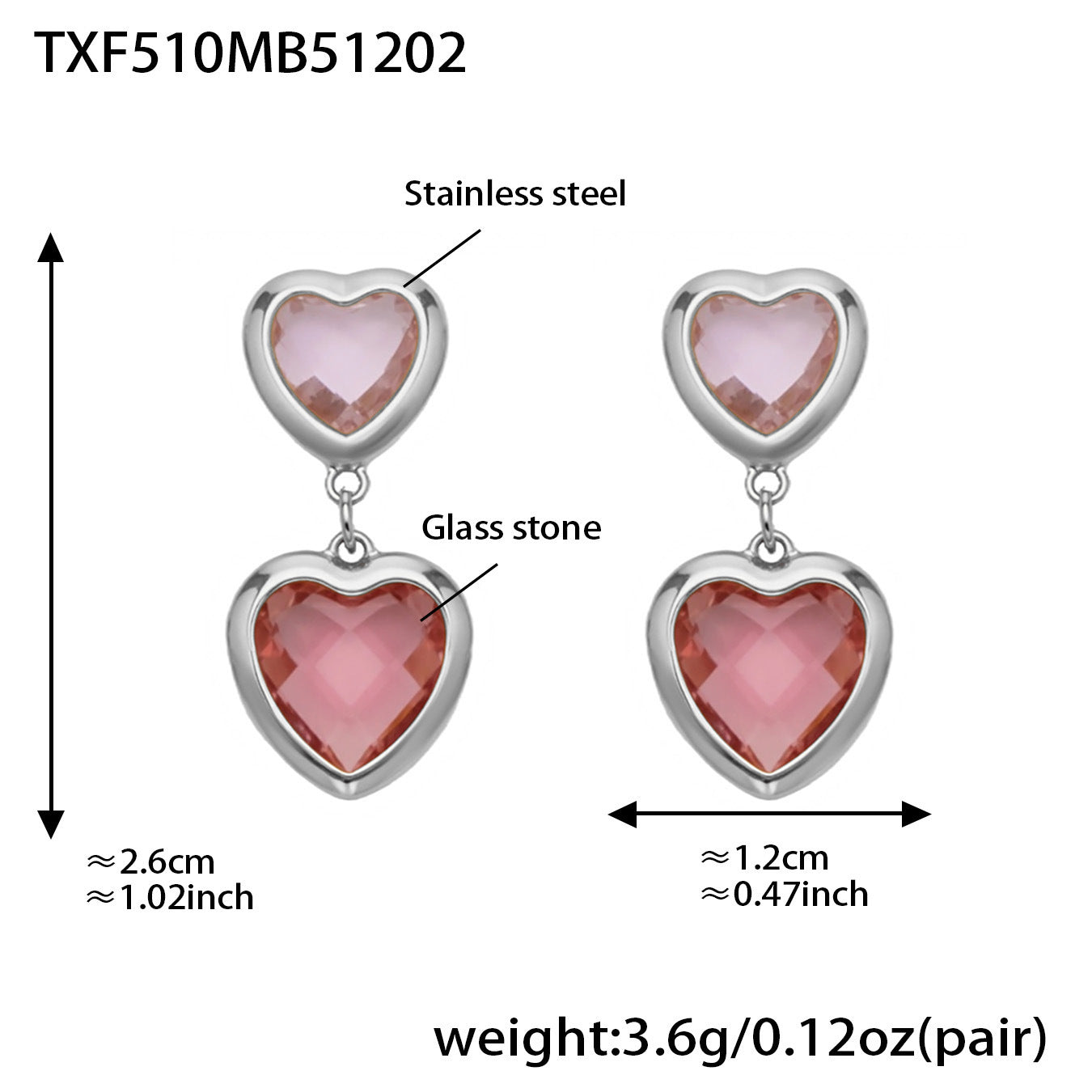 B廠【TXP510】不鏽鋼愛心切麵包邊玻璃石鋼珠項鍊手鍊耳環組鍍18k真金不掉色
 25.12-2