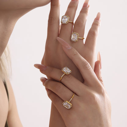 B廠【A983】ins超大鋯石鑲鑽開口可調戒指女不掉色鈦鋼時尚輕奢食戒 25.02-3