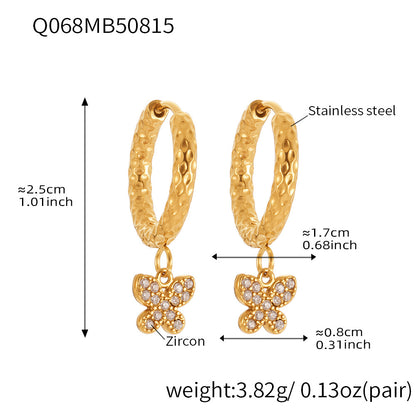 B廠【Q062】歐美飾品不銹鋼蝴蝶吊墜帶鑽耳環鍍18k真金跨境熱銷耳飾女 25.08-5