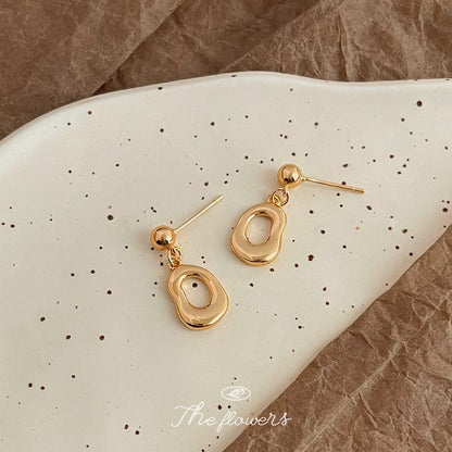 A廠【4944】時尚通勤925銀針鍍14K耳環高級感幾何不規則液態耳環簡約百搭耳飾 25.03-2