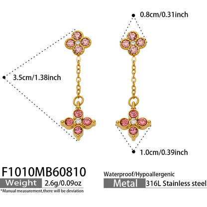 B廠【F1010】新款滿鑽四葉花垂墜耳飾鈦鋼鍍金ins輕奢精緻時尚通勤飾品耳環女
 26.08-2