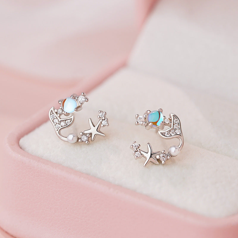 E廠【YC2204E】足銀S999浪漫文藝繁星魚尾耳環女輕奢甜美可愛小香風高級耳飾
 25.11-1