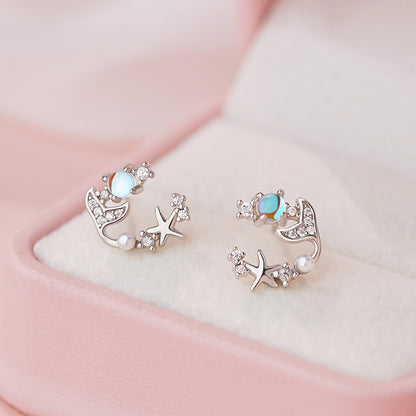 E廠【YC2204E】足銀S999浪漫文藝繁星魚尾耳環女輕奢甜美可愛小香風高級耳飾
 25.11-1