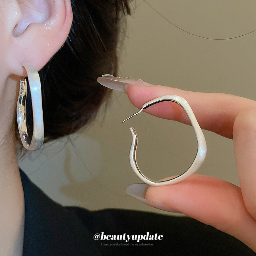 A廠【HE25734】真金電鍍925銀針不規則霧面金屬耳圈輕奢高級感耳環冷淡風小眾耳飾女
 25.11-1