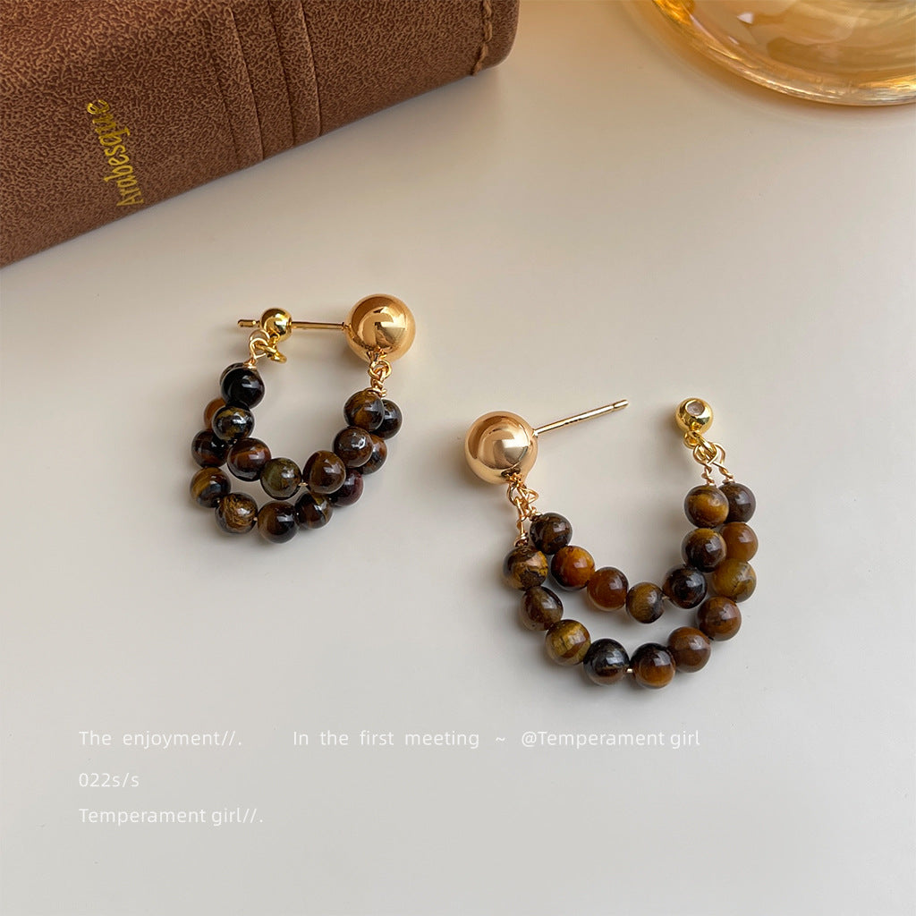 A廠【6920】冬日赴約~虎眼石美拉德風秋冬爆款前後戴新款手工天然石耳飾 耳環
 25.10-3