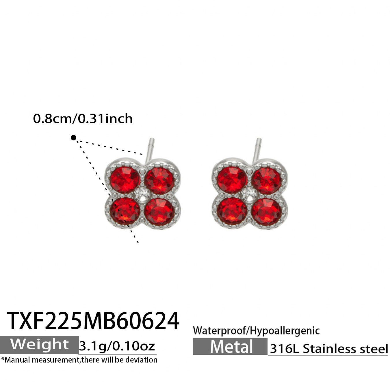 B廠【TXP225】跨境時尚花朵鑲水鑽耳釘ins小眾精緻女士項鍊首飾套裝不銹鋼飾品 26.07-1