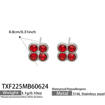 B廠【TXP225】跨境時尚花朵鑲水鑽耳釘ins小眾精緻女士項鍊首飾套裝不銹鋼飾品 26.07-1