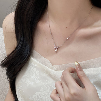 E廠【DQ0467N】925純銀ins甜蝴蝶粉鑽項鍊女輕奢高級感星星流蘇鎖骨鏈
 25.09-1