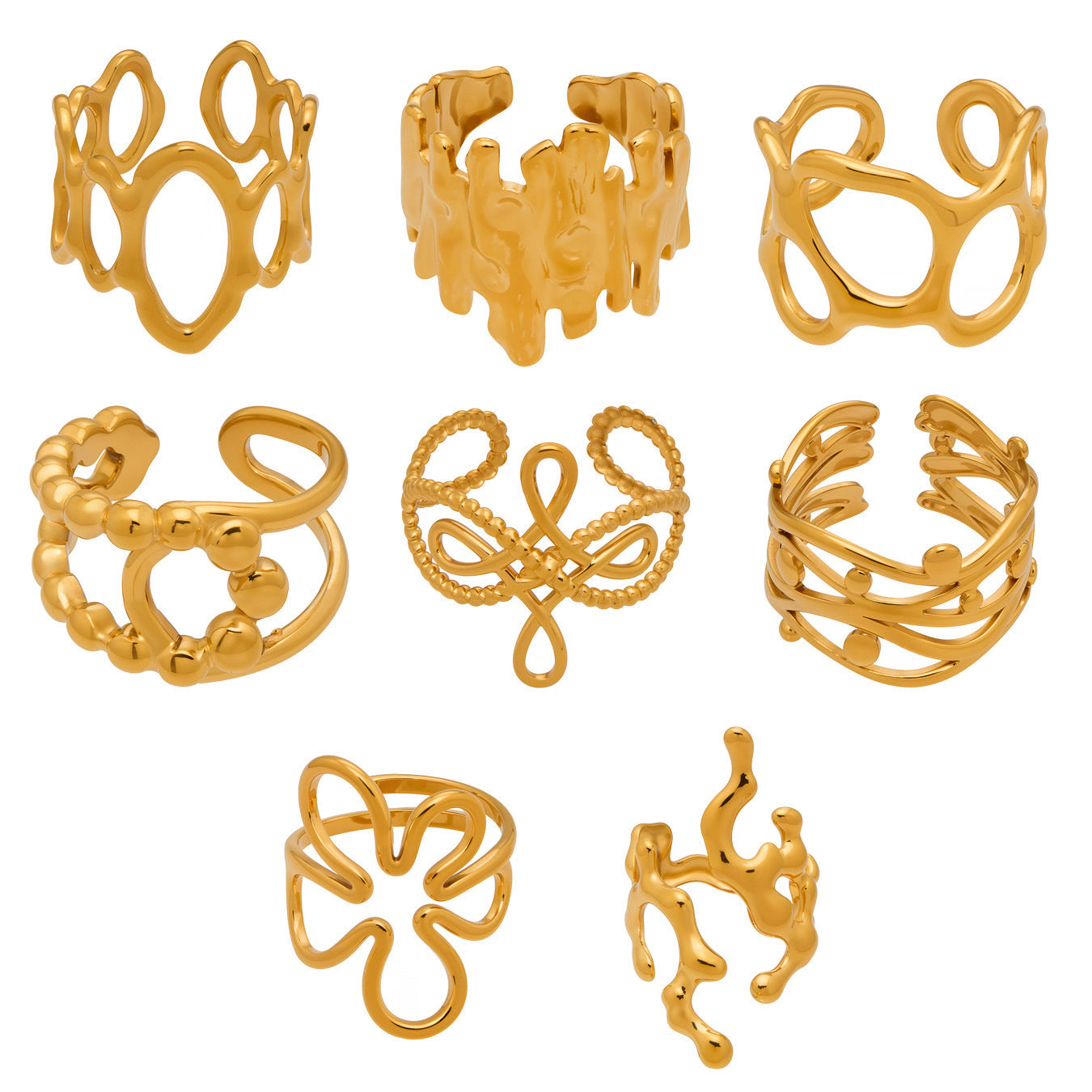 B廠【Y136】歐美ins簡約設計幾何型素圈戒指組合不鏽鋼鍍金小眾時尚開口指環
 26.01-4