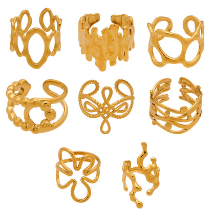 B廠【Y136】歐美ins簡約設計幾何型素圈戒指組合不鏽鋼鍍金小眾時尚開口指環
 26.01-4