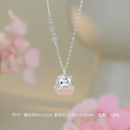 D廠【YC2484N】原創足銀S999好事蓮蓮小馬耳環與田玉手鍊清新耳環小眾首飾
 26.01-1