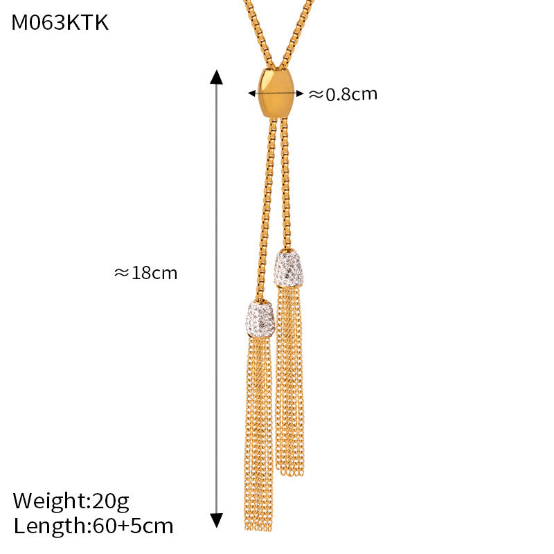 B廠【M063】ins冷淡風長款流蘇鑲鋯石毛衣鏈歐美小眾設計感時尚氣質鈦鋼項鍊 24.03-1