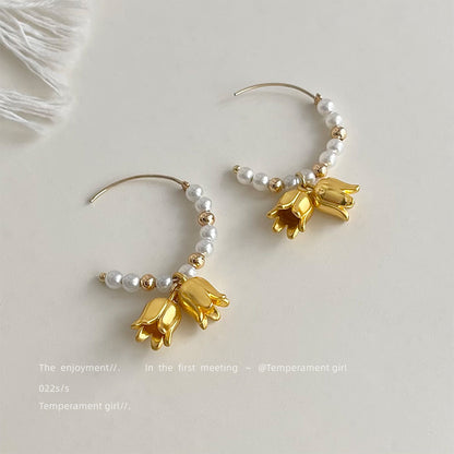 A廠【4743】法式霧面鈴蘭花手作設計感鍍14K霧面小眾設計師耳環耳環 25.01-3