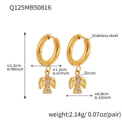 B廠【Q125】歐美飾品不鏽鋼扇形蝴蝶鑲鑽鋯石素圈耳環鍍18k真金不掉色 25.08-5
