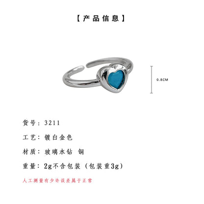 A廠【3211】通勤百搭藍色水鑽簡約愛心開口戒指設計感冷淡風小眾可調指環女
 25.11-4