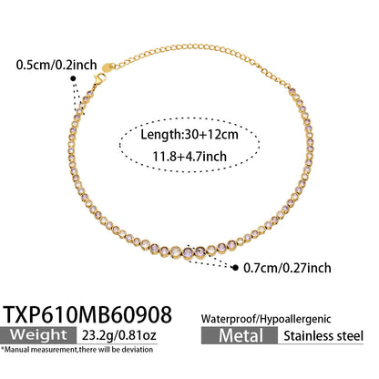 B廠【TXP610】跨境歐美不銹鋼鍍金圓形鋯石項鍊高級感簡約手鍊耳環可疊戴飾品女
 26.09-3