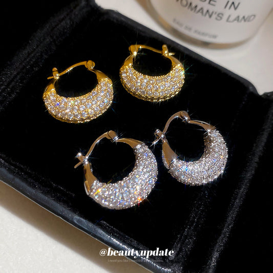 A廠【HE29251】韓國超閃鋯石圓形耳扣氣質日常通勤耳環輕奢高級感耳飾設計感小眾
 25.11-2