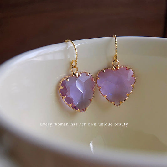 A廠【3678】實物很閃！玻璃水晶輕奢質感愛心耳環鍍18K優雅高級感復古耳環女
 26.02-4