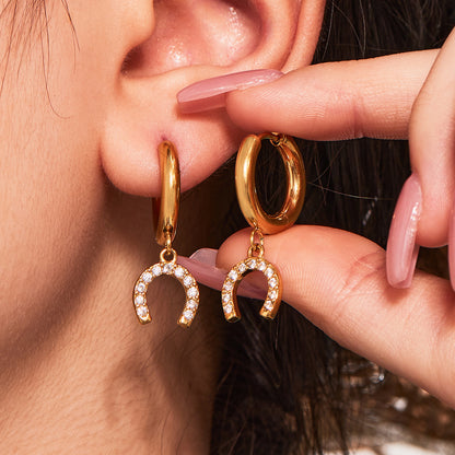 B廠【Q057】新品鑲鑽小馬蹄扣圓圈耳扣耳圈新潮氣質小巧通勤不銹鋼耳飾 25.08-5