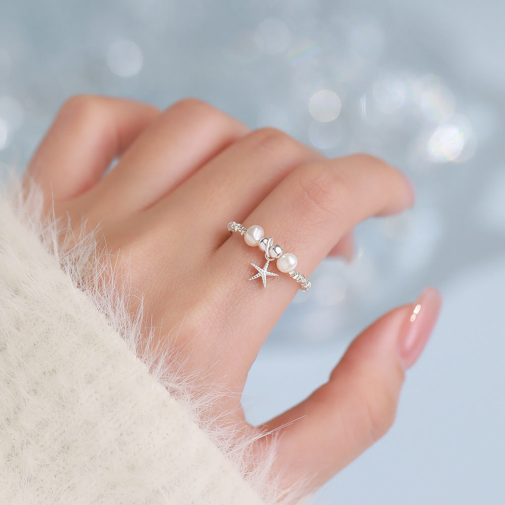 D廠【YC5279SL】足銀S999貝殼海星碎銀手鍊戒指夢幻簡約珍珠女甜美時尚手飾
 26.03-2