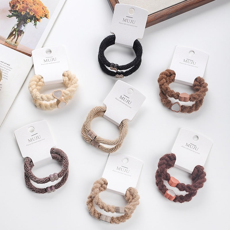 D廠【B495】韓式鑲鑽毛絨髮繩2條卡裝皮筋高彈性加粗頭繩條碼髮飾加粗髮圈
 25.11-1「D廠-單筆結帳需滿，NT$600出貨(不含運費)」