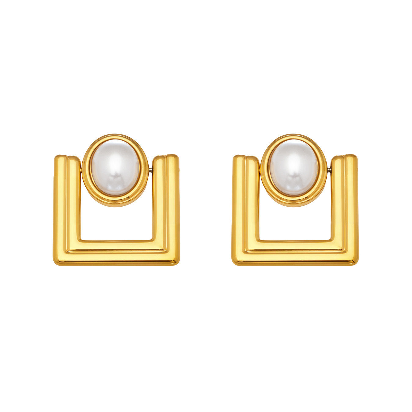 B廠【F221】歐美ins小眾設計感幾何方型仿珍珠耳環不鏽鋼鍍18k真金耳環不掉色
 26.04-3