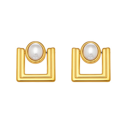 B廠【F221】歐美ins小眾設計感幾何方型仿珍珠耳環不鏽鋼鍍18k真金耳環不掉色
 26.04-3