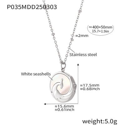 B廠【P035】浮雕鳳凰獨特白海貝圓牌鎖骨項鍊歐美氣質鍍18K金項鍊飾 25.03-1
