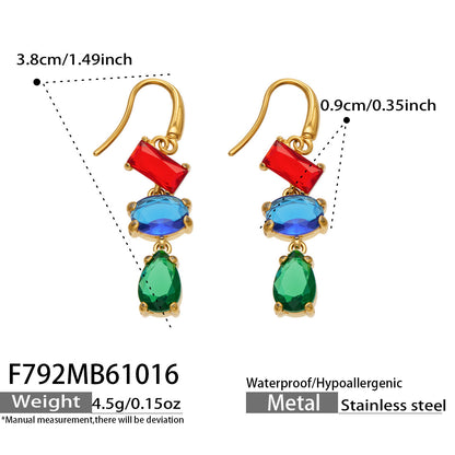 B廠【F792】個性疊層彩鋯流蘇耳墜不鏽鋼鍍18k金耳環
 26.10-4