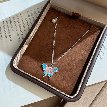 E廠【DQ0599N】S925純銀彩色琺瑯蝴蝶項鍊女小眾精緻高級感漸層蝴蝶鎖骨鏈潮
 25.09-1