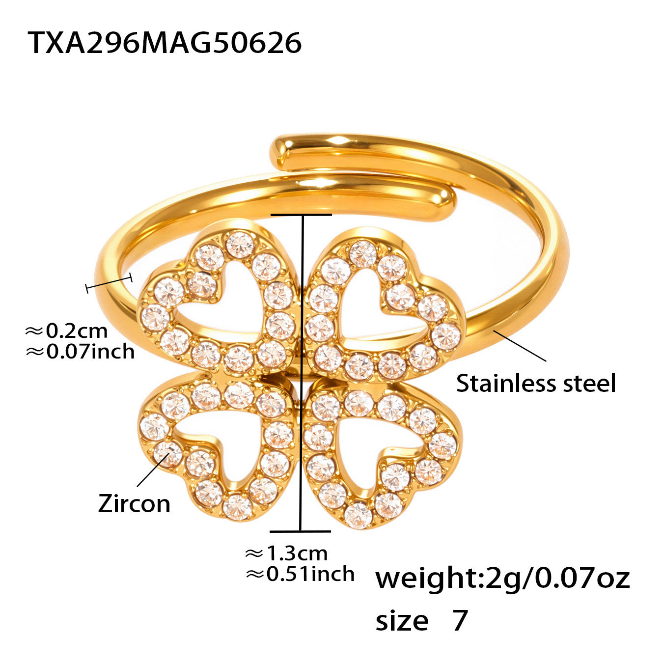 B廠【TXP296】5A鋯石超閃小鑽四葉花飾品組項鍊手鍊戒指不鏽鋼18k鍍金 25.07-1