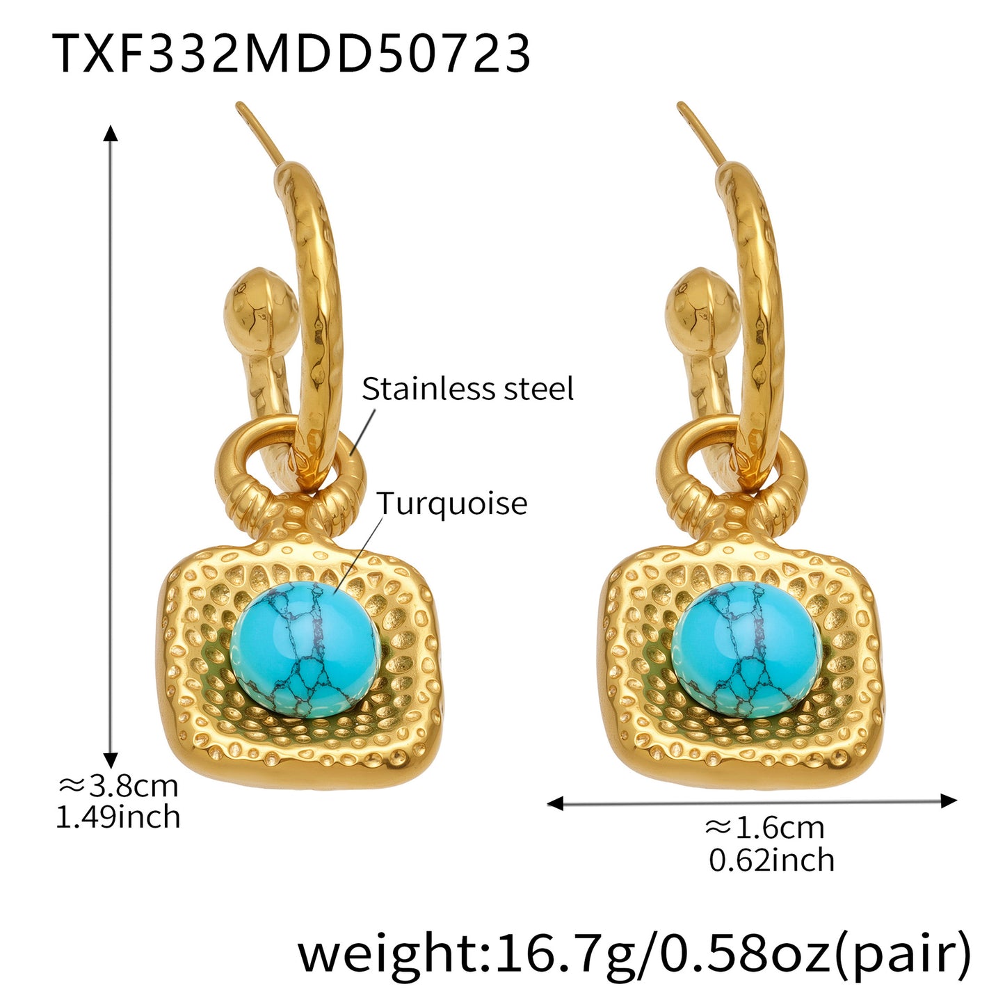 B廠【TXP332】新款不銹鋼藍松石吊墜項鍊耳環戒指套裝歐美精緻飾品不掉色 25.08-1